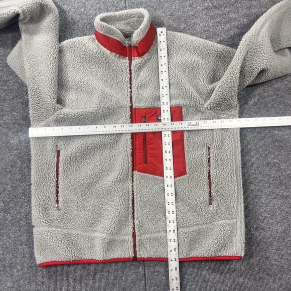 Patagonia Men's Large Retro-X Deep Pile Fleece Jacket Gray Red Pocket Trim 23055 - Picture 3 of 8